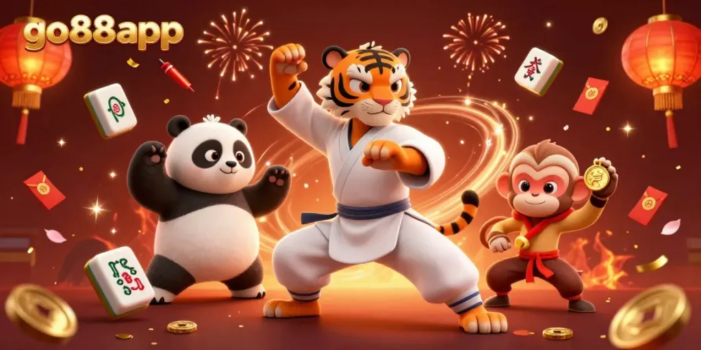 Experience thrilling gaming at go88app with vibrant characters and festive decorations.